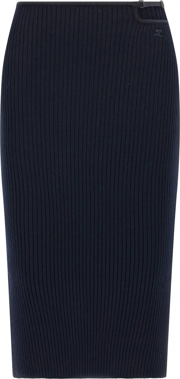Blue Viscose Midi Skirt