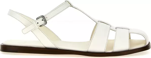 White Lamb Leather Flat Sandals