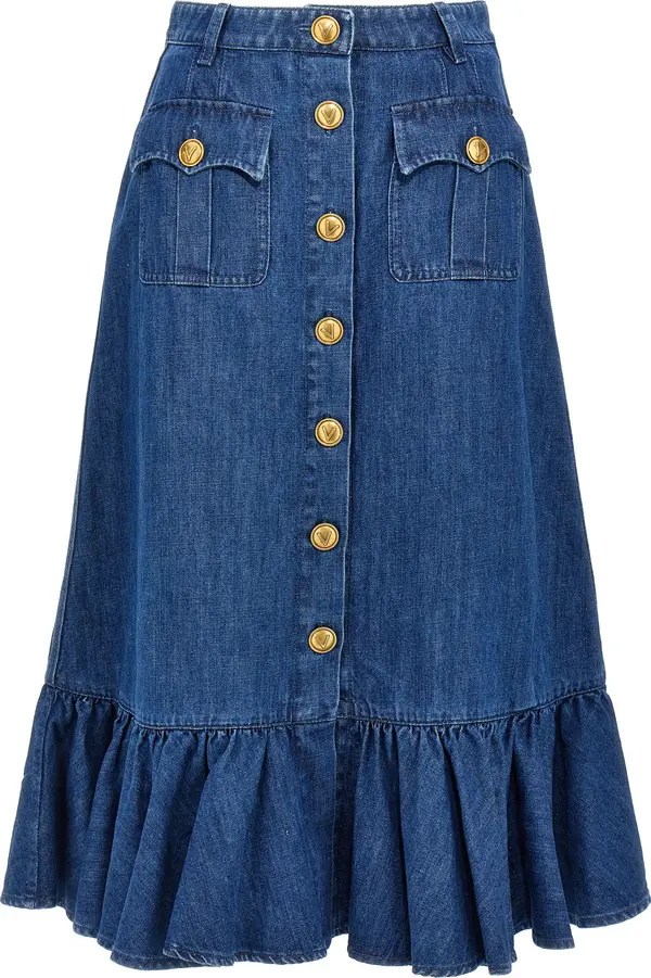 Blue Cotton Midi Skirt