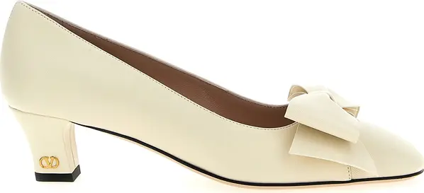 White Goatskin Mid Heel Pumps