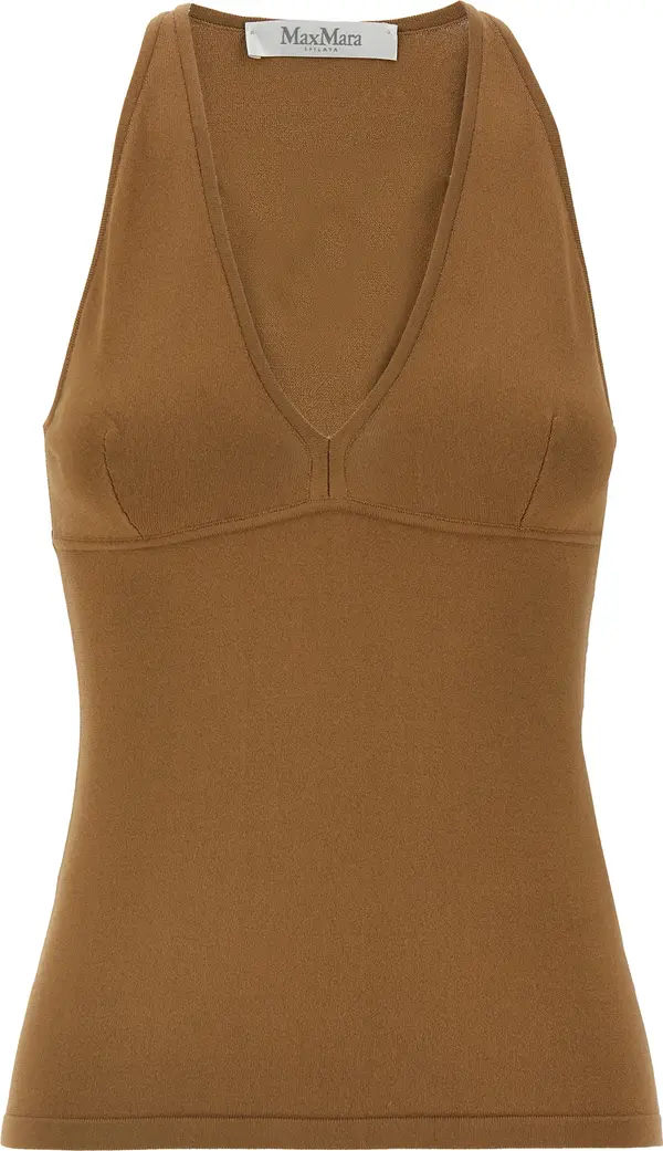 Brown Viscose Sleeveles T-Shirt