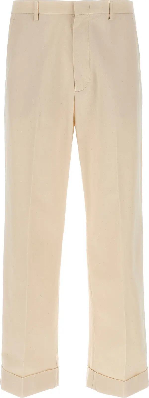 Beige Cotton Casual Pants