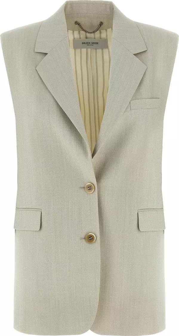 Beige Virgin Wool Sleeveless Jacket