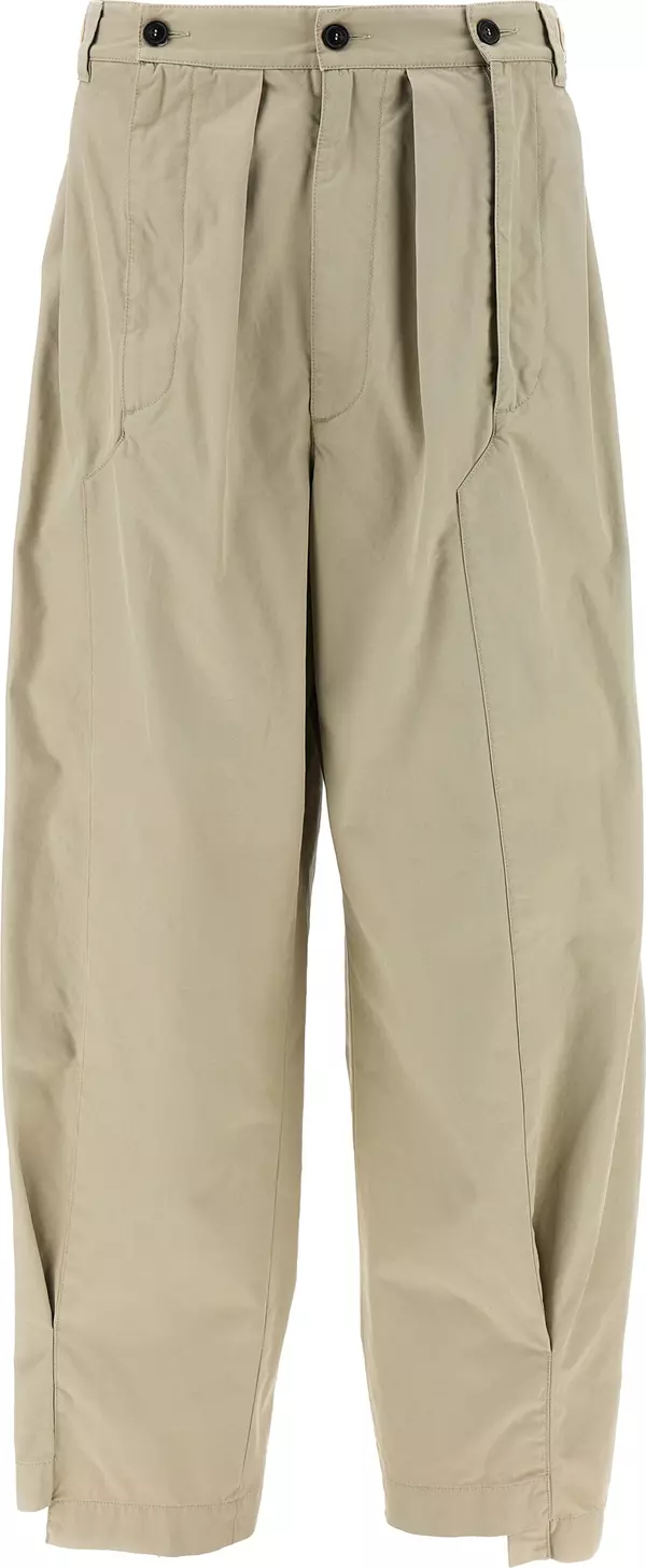 Beige Cotton Casual Pants