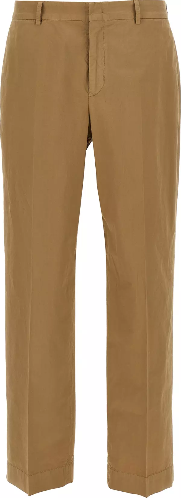 Beige Cotton Casual Pants