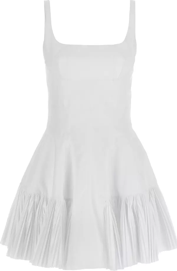 White Polyester Short Dress