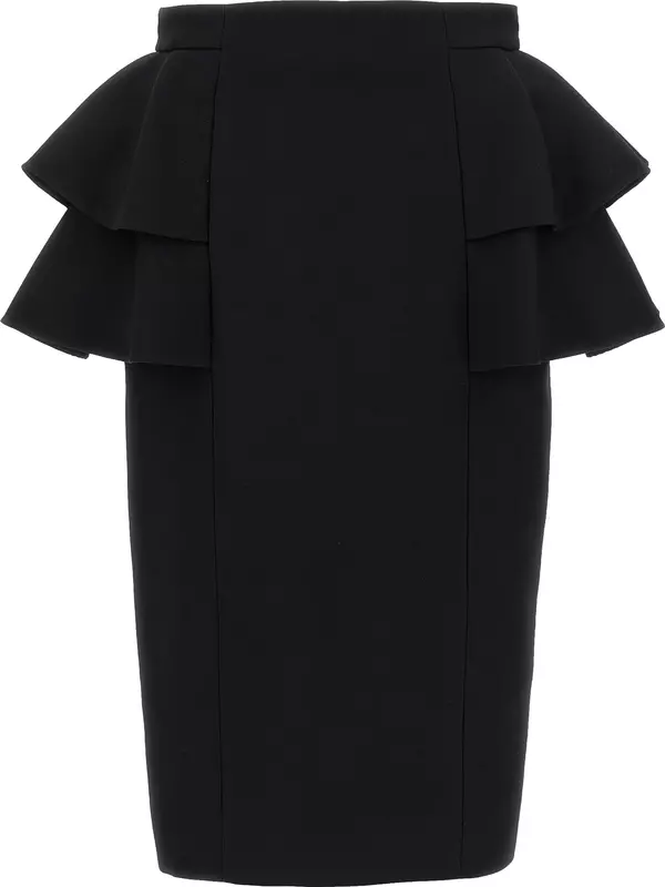 Black Virgin Wool Midi Skirt
