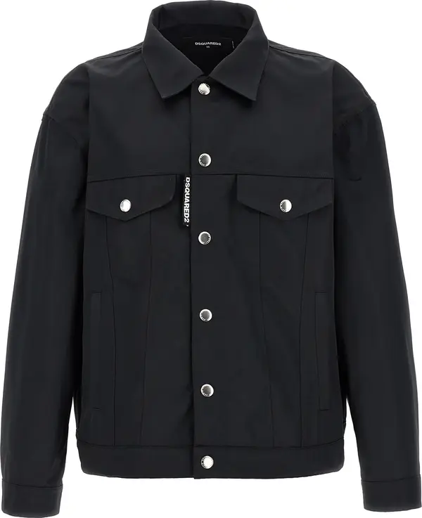 Black Polyester Full-Length Jacket