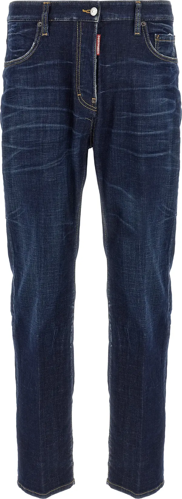 Blue Cotton Straight-Leg Jeans