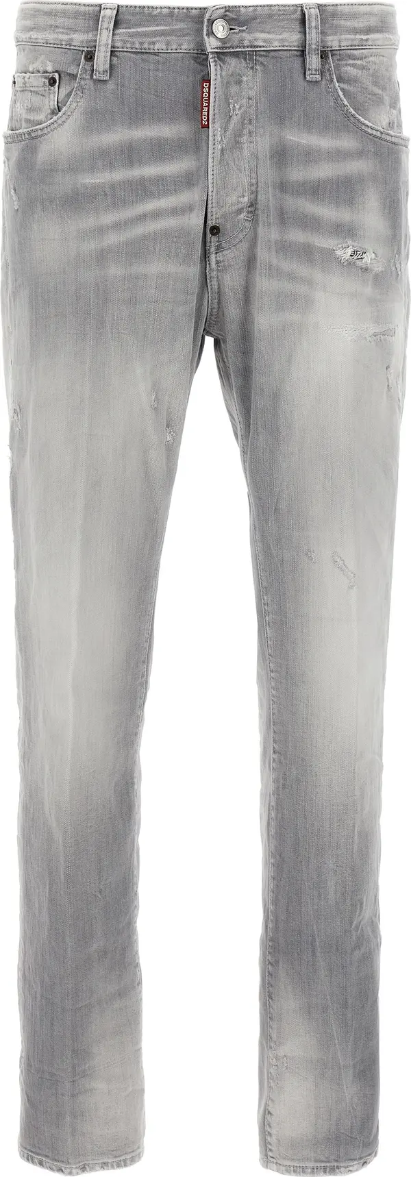 Gray Cotton Straight-Leg Jeans