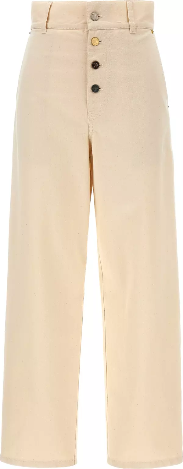 Beige Cotton Casual Pants