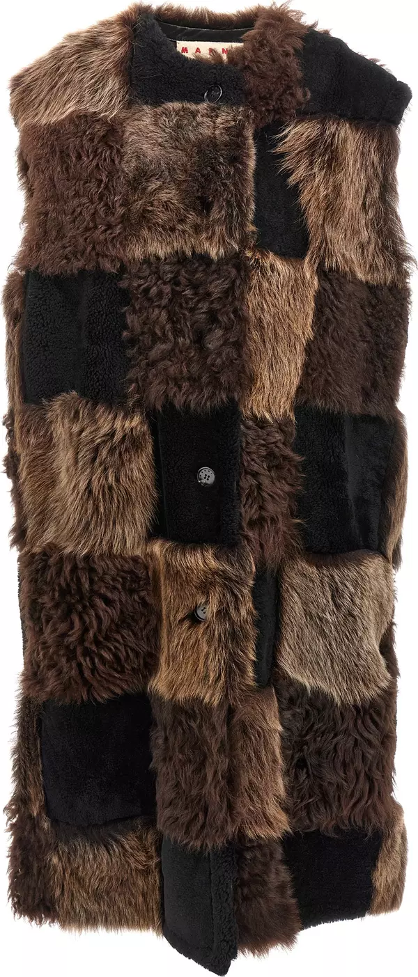 Brown Lamb Fur Sleeveless Jacket