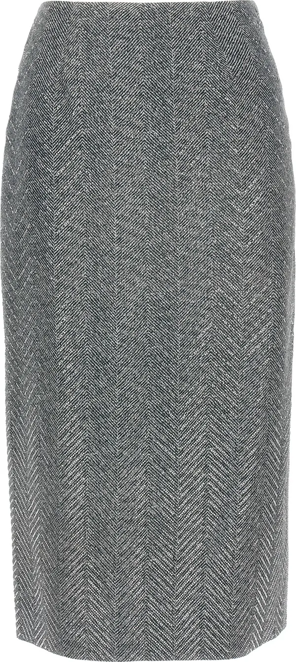 Gray Silk Midi Skirt