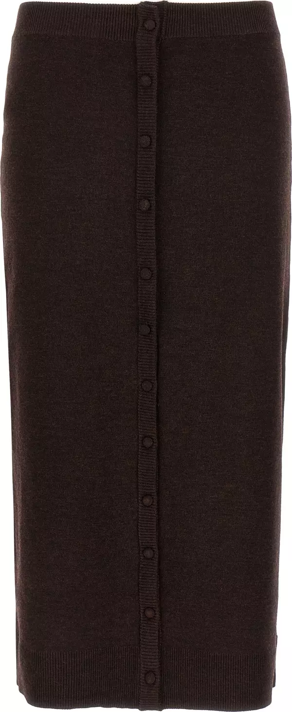 Brown Wool Midi Skirt