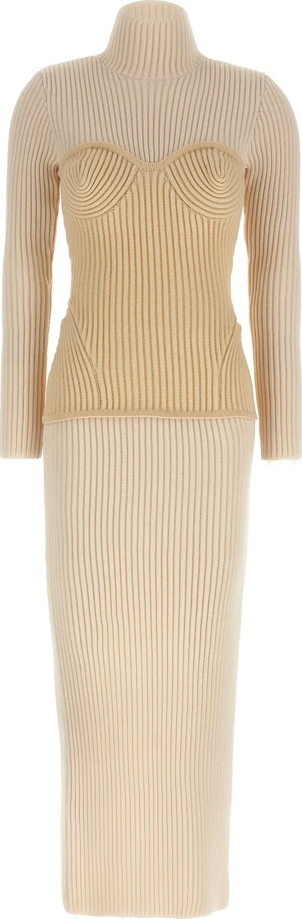 Beige Merino Wool Long Dress