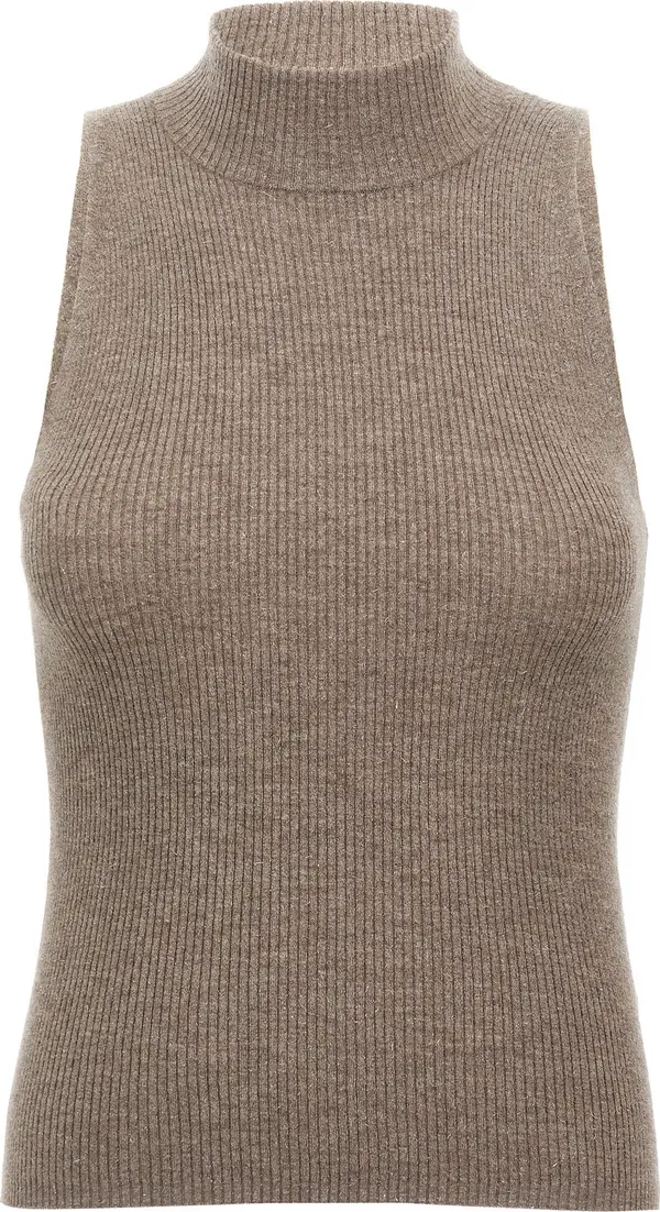 Brown Cashmere Sleeveles Sweater