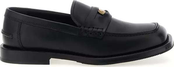 Black Velvet Leather Slip-On Loafers