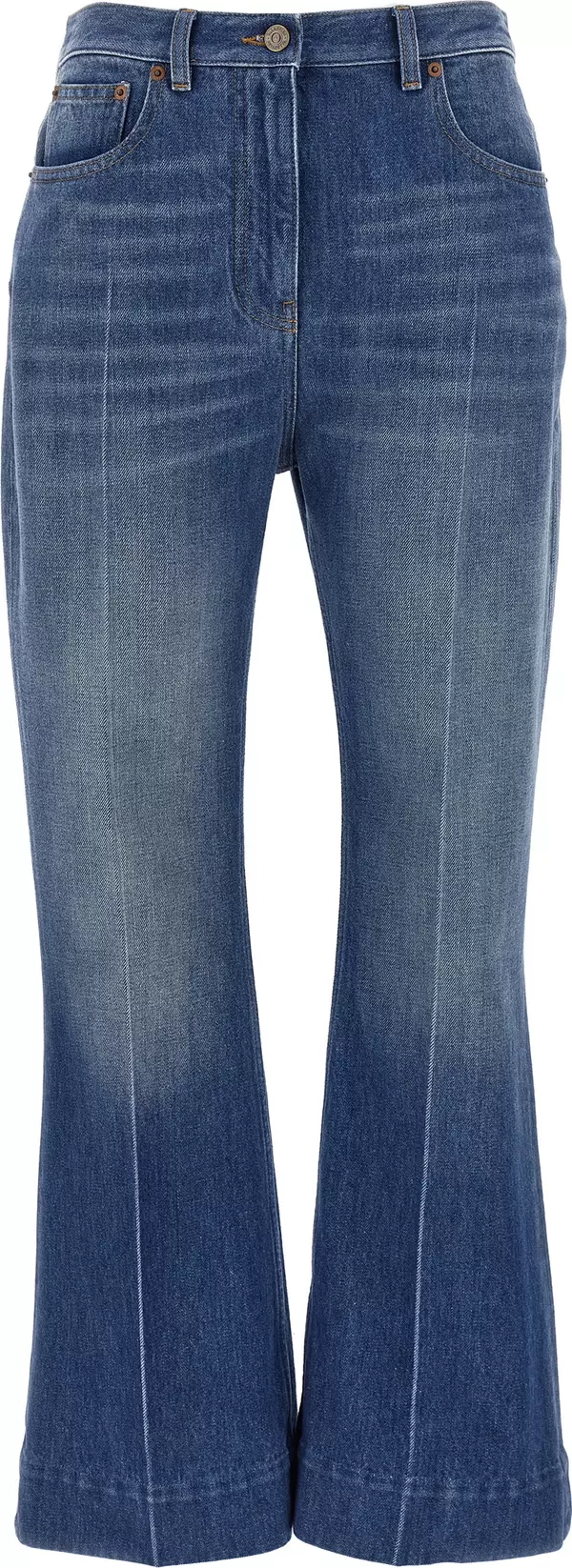 Blue Cotton Flared Jeans