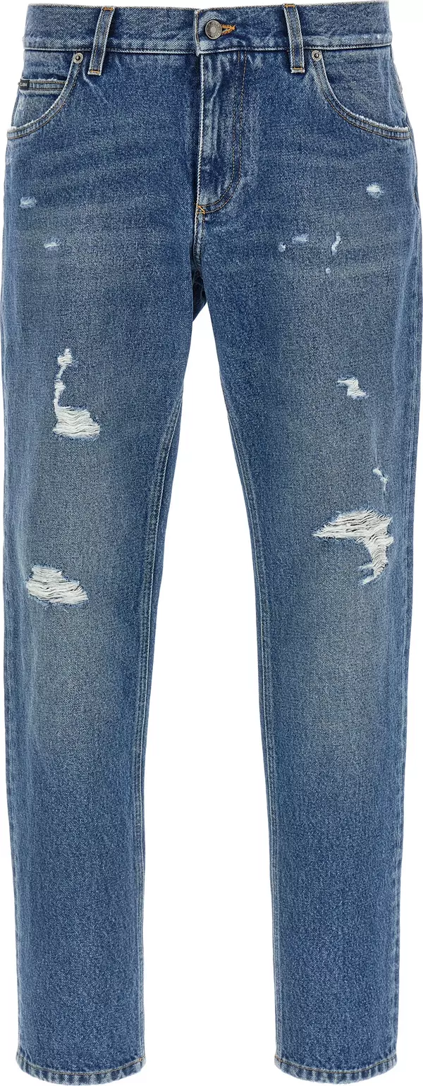 Blue Cotton Straight-Leg Jeans