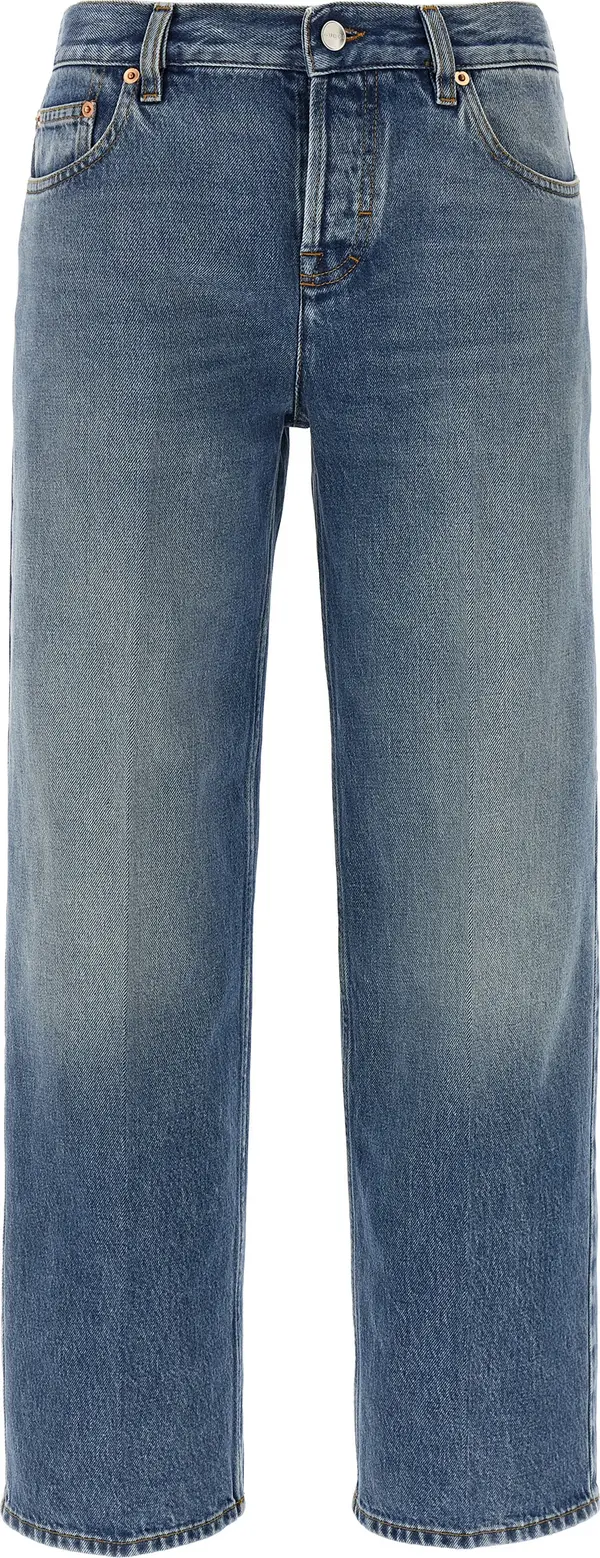Blue Cotton Straight-Leg Jeans