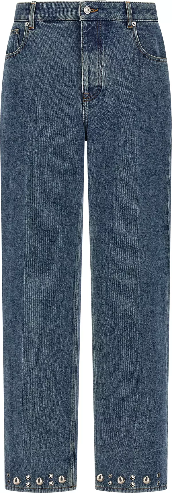 Blue Cotton Straight-Leg Jeans