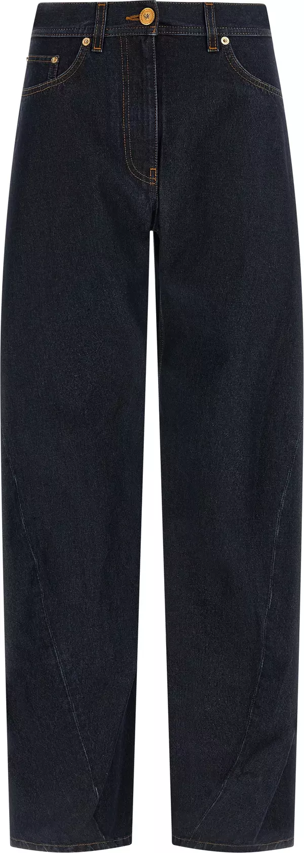 Blue Cotton High-Waisted Jean