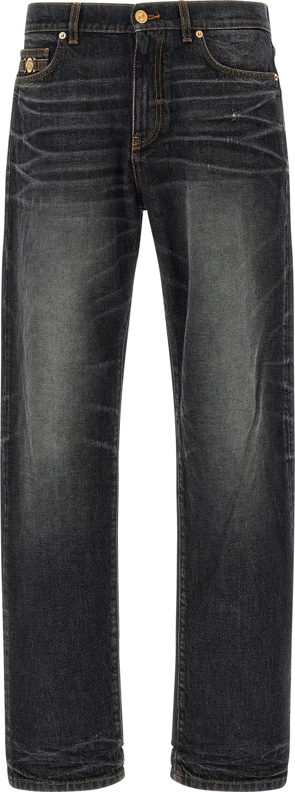 Black Cotton Straight-Leg Jeans