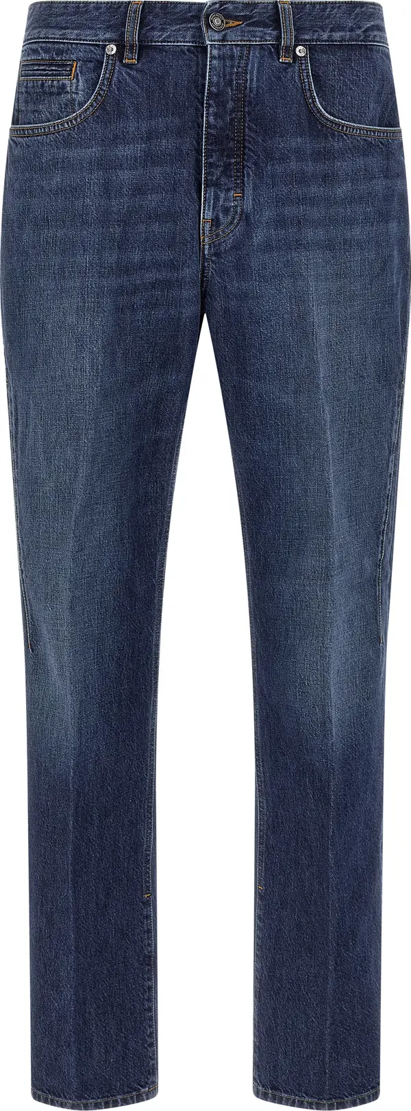 Blue Cotton Straight-Leg Jeans
