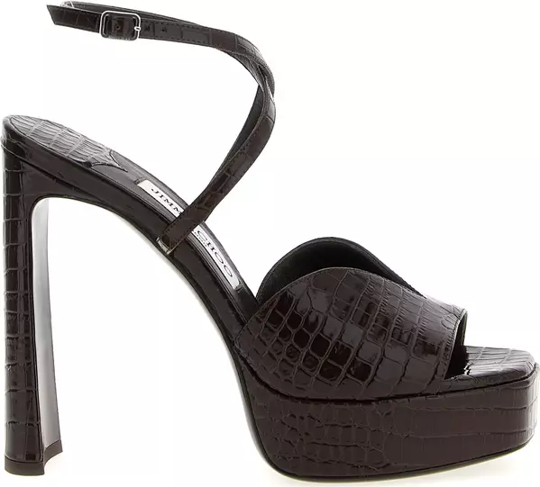 Brown Leather Stiletto Heel Sandals
