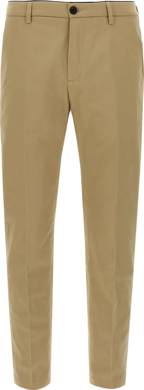 Beige Cotton Cropped Pants