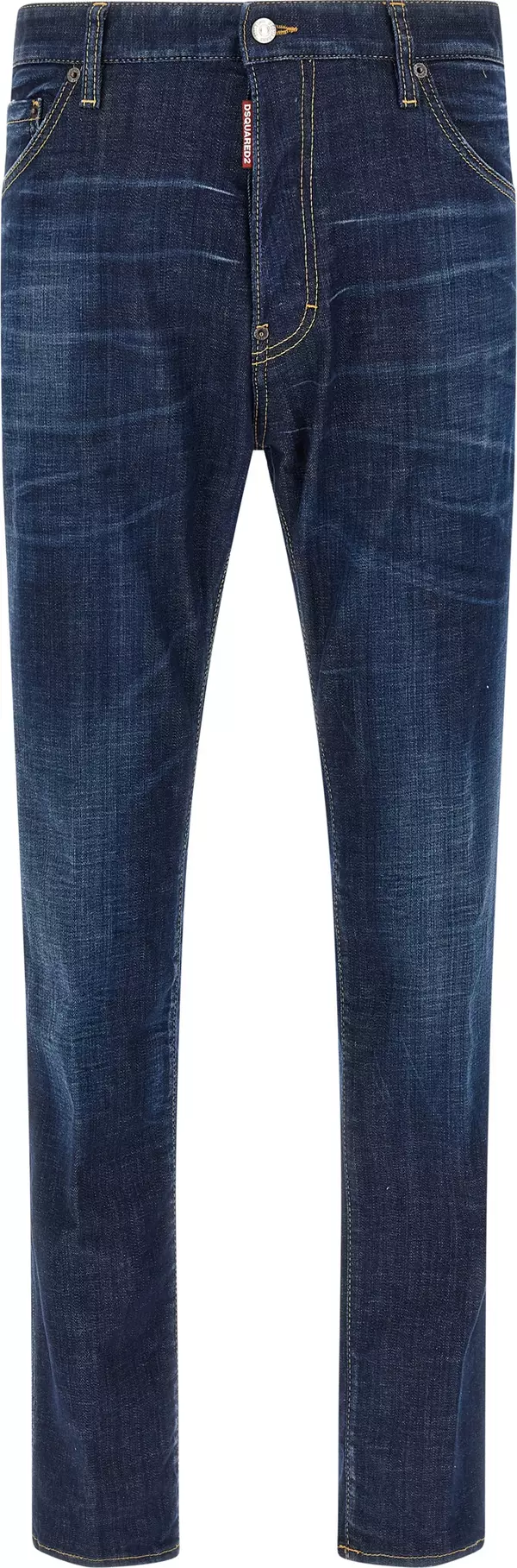 Blue Cotton Straight-Leg Jeans