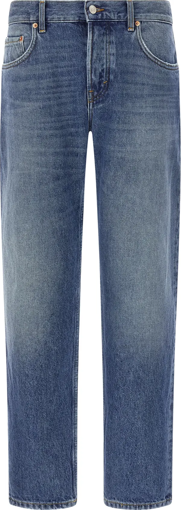 Blue Cotton Straight-Leg Jeans