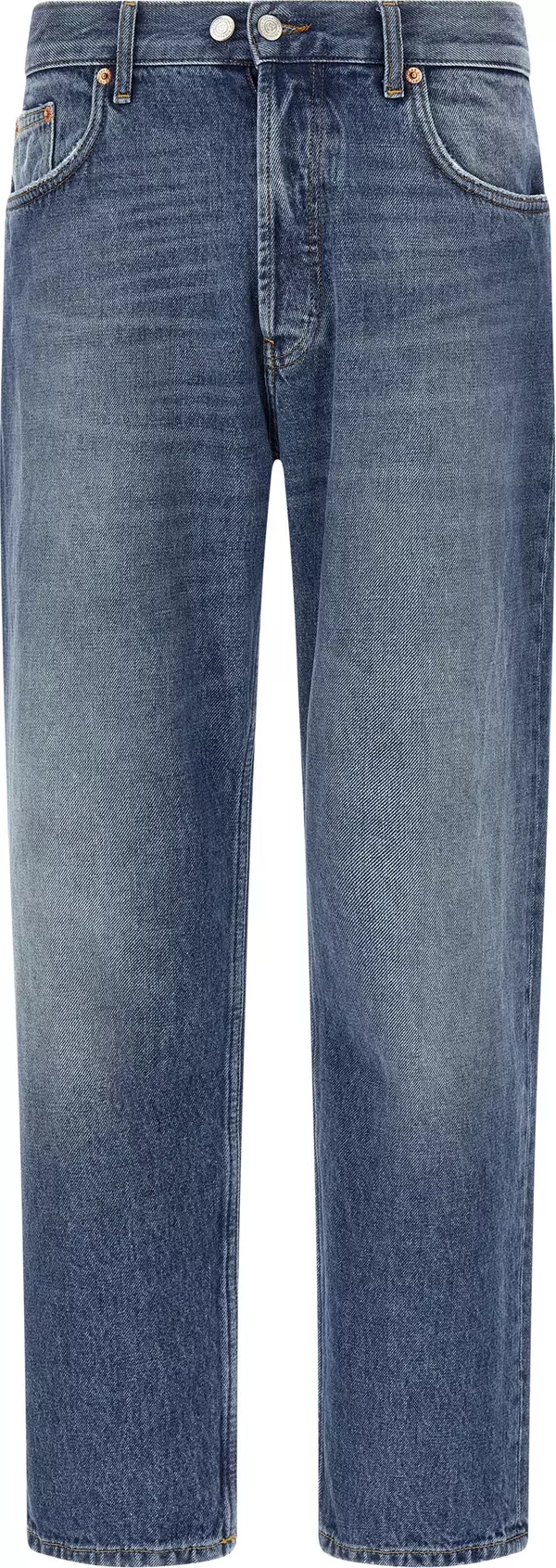 Blue Cotton Straight-Leg Jeans