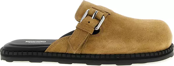 Beige Leather Clogs