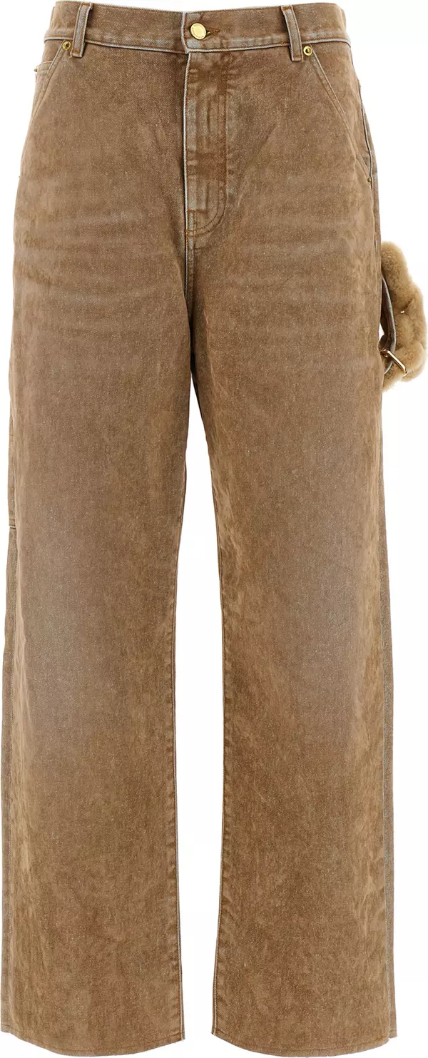 Beige Cotton Straight-Leg Jeans