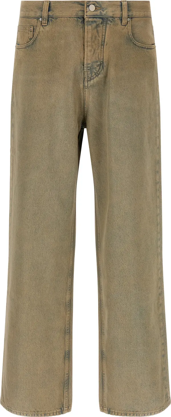 Beige Cotton Straight-Leg Jeans