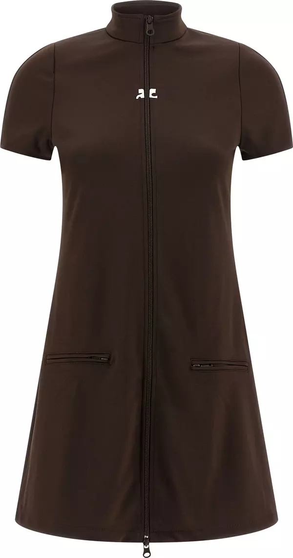 Brown Polyester Short Dress