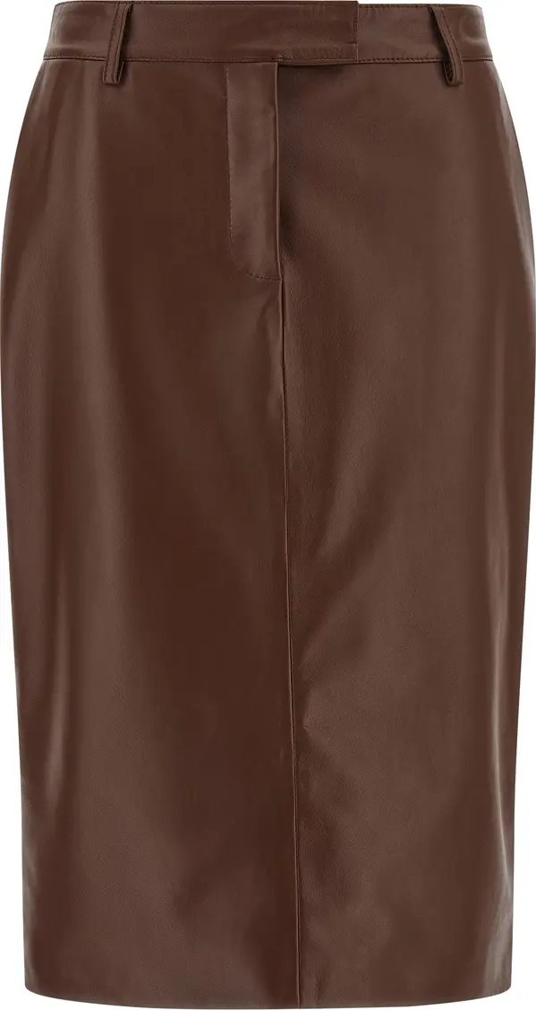 Brown Leather Midi Skirt