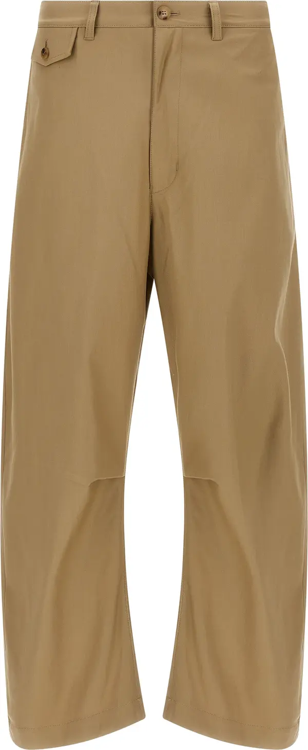 Beige Cotton Casual Pants