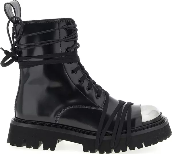 Black Calfskin Lace-Up Boots
