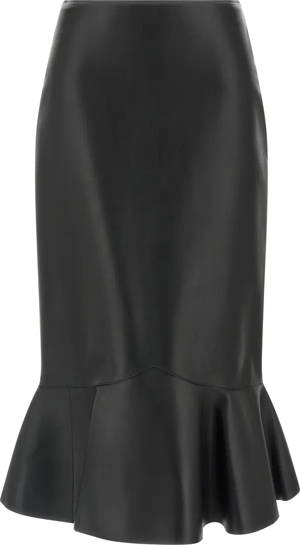 Black Lamb Leather Midi Skirt
