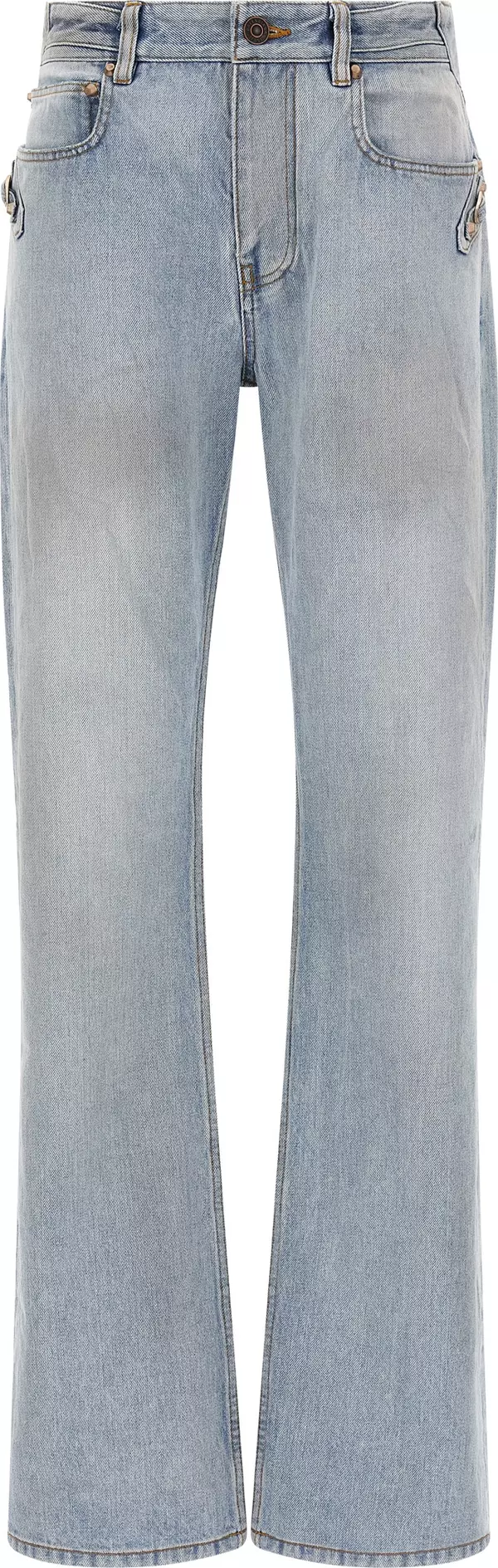 Blue Cotton Straight-Leg Jeans