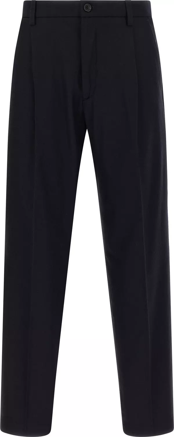 Blue Wool Casual Pants