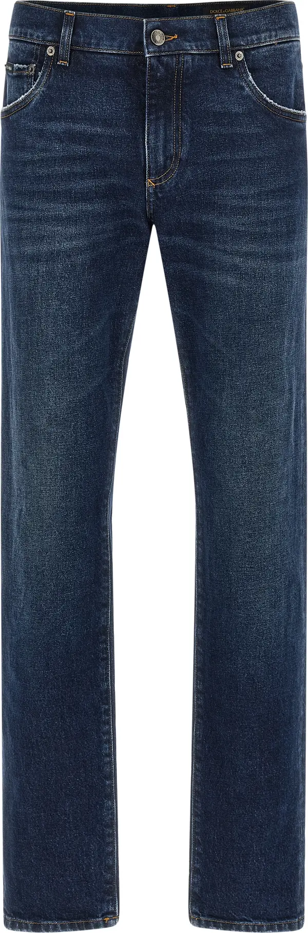 Blue Cotton Straight-Leg Jeans