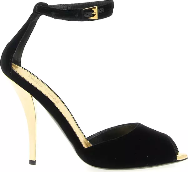 Black Viscose Stiletto Heel Sandals