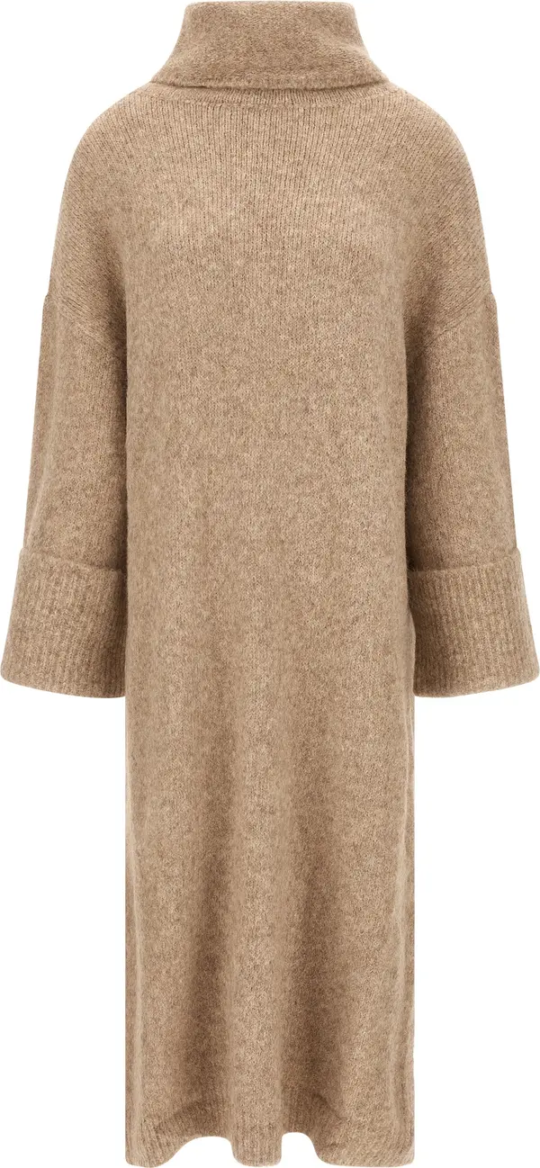 Beige Alpaca Leather Midi Dress