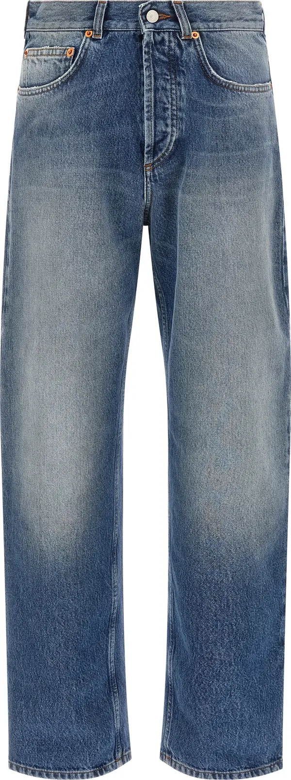 Blue Cotton Straight-Leg Jeans
