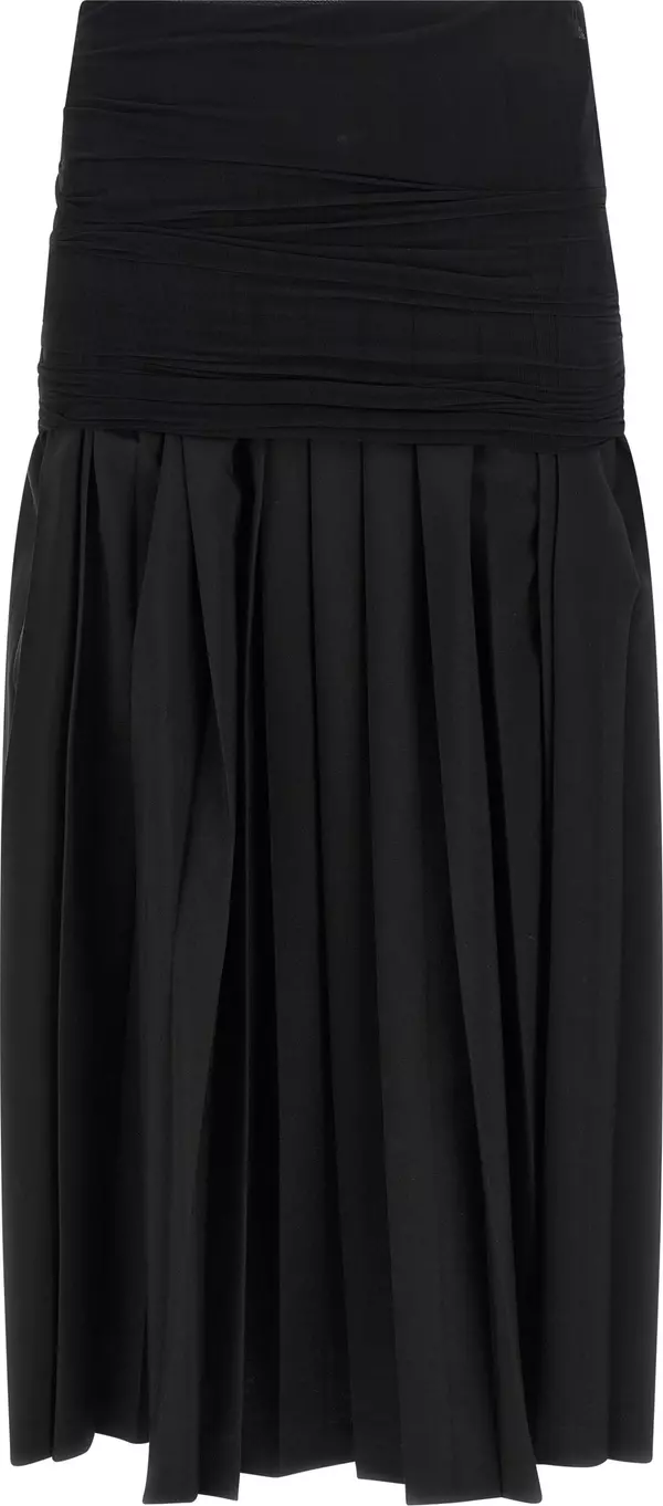 Black Polyester Midi Skirt