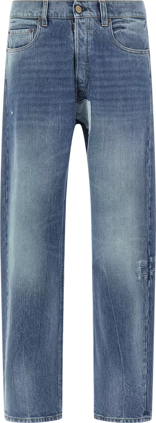 Blue Cotton Straight-Leg Jeans