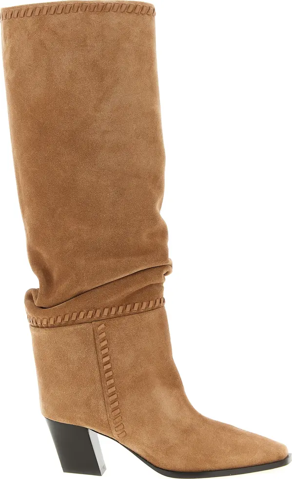 Beige Leather Over The Knee